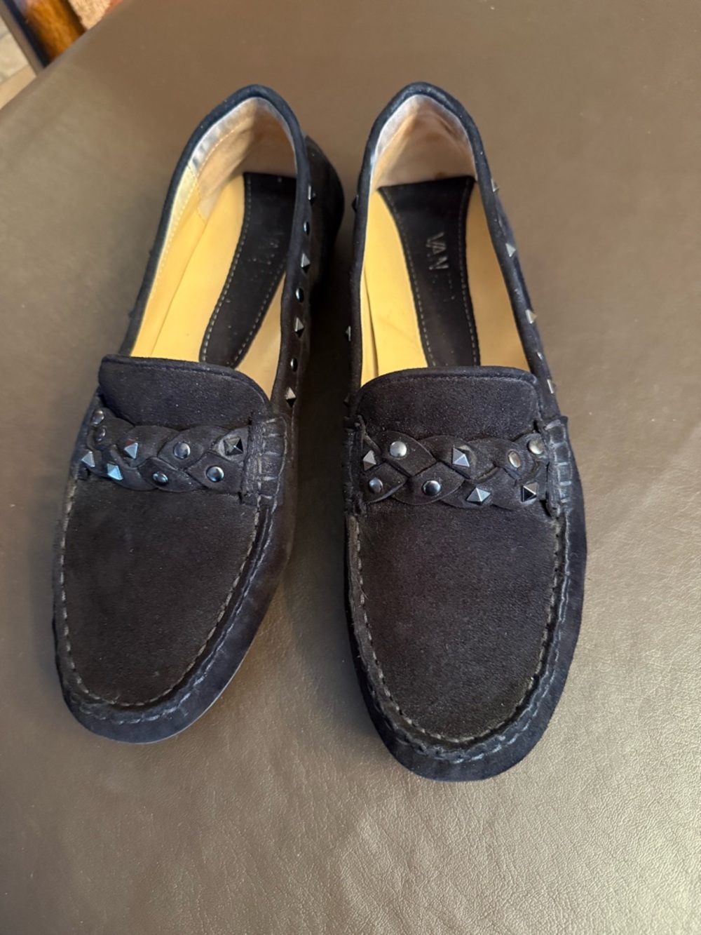 Women Black Studded Suede Loafers - Women